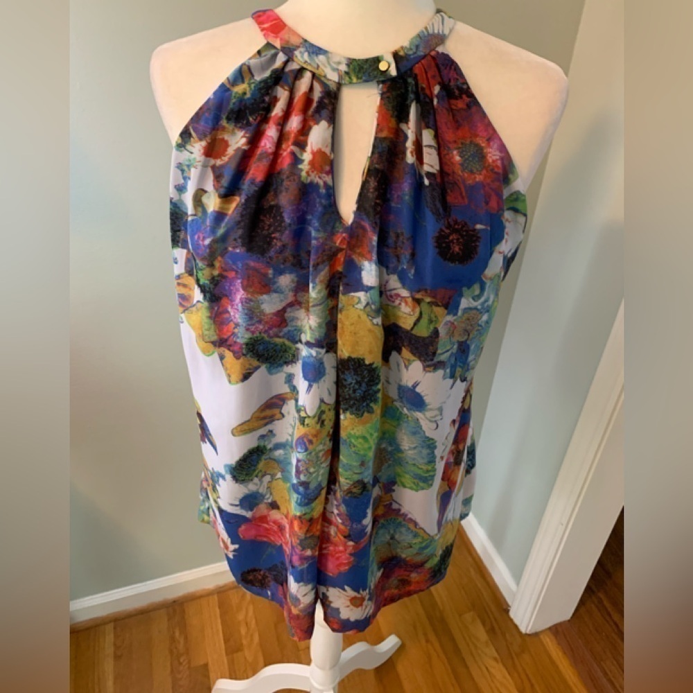 Ecru floral halter style floral top, size L